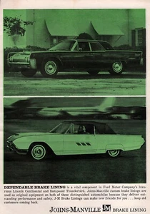 1963 Ford Thunderbird & Lincoln Continental Johns-Manville Brakes Print Ad - Picture 1 of 1