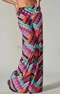 New J UP Womens FOLDOVER PINK SOUTH BEACH CARIBBEAN TALL PALAZZO PANTS S M USA - Picture 1 of 3