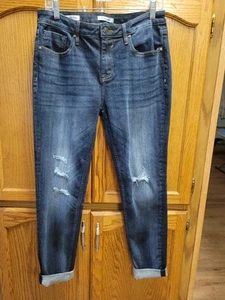 NWOT Blue Denim Cuffed Skinny Jaggar Jeans By VIGOSS Sz 10/30. Shredded Knees. - Picture 1 of 11
