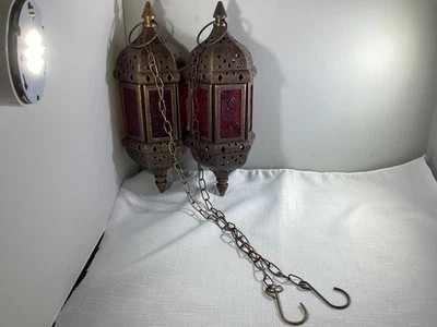 Candelabros votivos estilo marroquí/té ligeros con panel de vidrio multicolor Foto 1 de 4