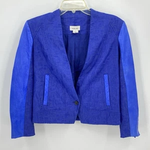 Helmut Lang Blue Crop Blazer Jacket Lamb Leather Trim MSRP $795 Womens 6 - Picture 1 of 5