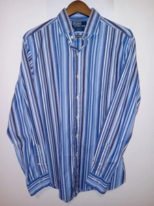 Ralph Lauren Polo Mens Medium Blue Striped Long Sleeve Button Up Shirt - Picture 1 of 3