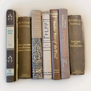 1880s-1974. Lot Of 7 Rare Antique Vintage Books Decor Staging Fiction Brown HCs - Bild 1 von 22