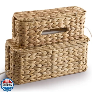 TIDITA Set of 2 Wicker Large Cable Management Box - Cord Box Hider for Home, - Afbeelding 1 van 5
