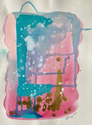 Abstract 2 watercolor paintings Miami Florida Art originals 2015 modern signed - Image 1 of 4