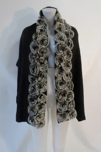 Womens Adrienne Landau Black Genuine Rabbit Fur Trim Knit Wrap Shawl Scarf O/S - Picture 1 of 7