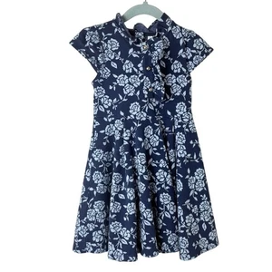 Janie & Jack Girls Jacquard Blue Floral Dress Holiday Special Occasion Southern - Picture 1 of 8