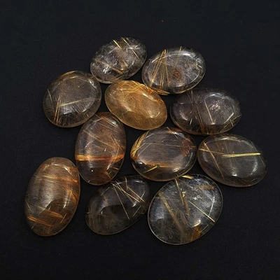 Natural Golden Rutile Quartz Oval Cabochon 21*32-27*36 MM 131 CT 3 Pcs - Image 1 of 3