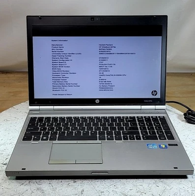 HP ELITEBOOK 8570P B5P98UT-ABA Laptop Intel I5-3320M 8GB 250GB SEE NOTES - Image 1 of 4