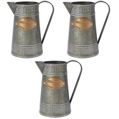 3 Stück antike Eisen Blumentopf Blumen Vase mit Griff Home Ornamente - Bild 1 von 4