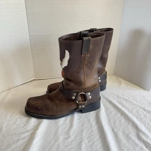 Harley Davidson Vintage Boots Harness Eagle Biker Brown Leather Men's size 12 M - Picture 1 of 6