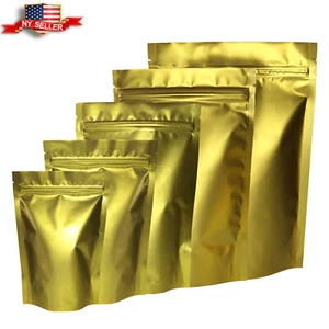 Verschiedene Größen für 100 Stck. Mattgold Metallisierte Folie Stand-Up Reißverschluss Taschen - Bild 1 von 8