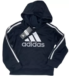 NWT Adidas Boys 4T Black Logo Hooded Long Sleeve Three Stripe Sweatshirt - Picture 1 of 5