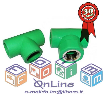 BAMPI RACCORDO A T (FILETTATO FEMMINA) A SALDARE PPR POLIPROPILENE D. 20-25-32