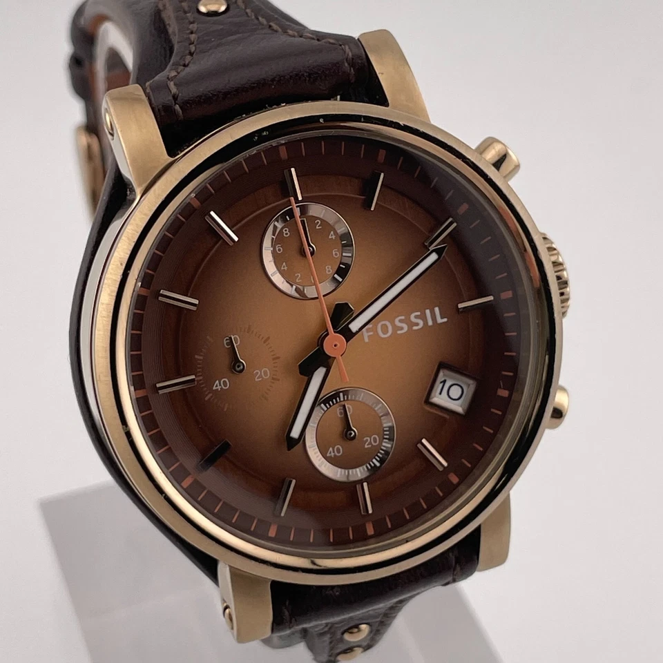 Fossil Boyfriend Watch ES3907 Womens Chronograph Date 38mm Case Brown Bund Strap - Image 1 of 4