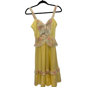 Peasant Dress Yellow Floral Womens S Lace Trim Ruffled Sleeveless Cottagecore - Picture 1 of 6