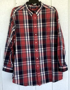 LN ROUNDTREE & YORKE 4XT Red Navy Plaid Long Sleeve Cotton Shirt - Picture 1 of 4