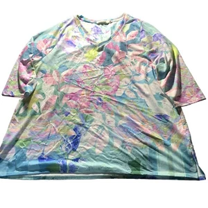 Soft Surroundings Tunic Top Womens XXL Pastel Floral Shirt V Neck Pullover - Picture 1 of 8