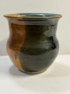 Studio Kunst Keramik Glas Vase handgeworfen Erdtöne signiert HL 4,5" - Bild 1 von 4