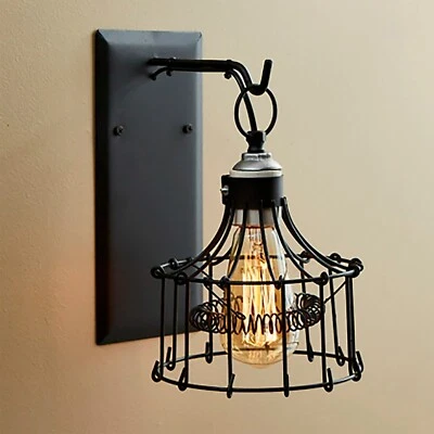 Antique Handmade Wire Cage Wall Light Sconce - Rustic Farmhouse Lamp Vintage - Image 1 of 4