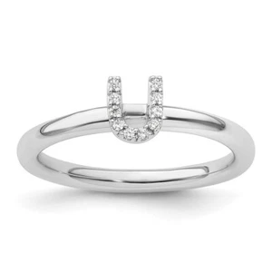 14K Weißgold Stapelbar Diamant Initial U Ring Armband Halskette - Bild 1 von 8