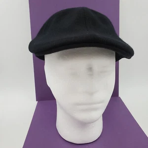 Flat Cap 6 Panel Duckbill Wool/Poly Blend Black Cap Hat S/M - Picture 1 of 8
