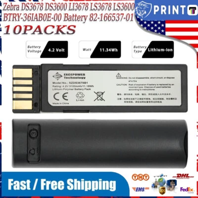 10PCS Battery for Zebra DS3678 DS3600 LI3678 LS3678 82-166537-01 BTRY-36IAB0E-00 - Image 1 of 4