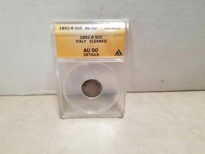 1892 R ITALY 50 CENTESIMI ANACS AU 50 1892-R 50C AU 50 Cleaned #S77 - Picture 1 of 6