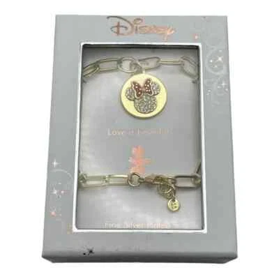 Disney Minnie Mouse Love is Bowtfiul Charm Link Brazalete Chapado en Oro Nuevo con Etiquetas Foto 1 de 2