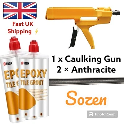 1x Dual Component CAULKING GUN, 2x ANTHRACITE MOULD RESISTANT EPOXY GROUT BLACK - Image 1 of 4