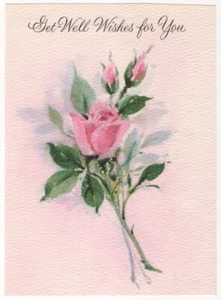 Vintage Mid Century Rosa Rosen Get Well Grußkarte Vorderseite - Bild 1 von 2