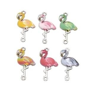 100pcs Printed Flamingo Alloy Links Connectors Enamel Bird Dangle Charms 31x17mm - Picture 1 of 3
