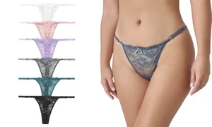 Nabtos Sexy Floral Lace Women Thongs Adjustable G String Colorful Panties Pack 6 - Picture 1 of 8