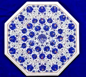 Elegant 18" Coffee Table Marble Table Lapis Lazuli Inlay Work Home Decor Gift - Picture 1 of 7