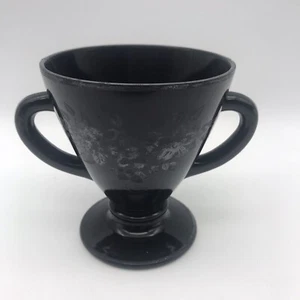 VTG Sugar Bowl Cup Black Amethyst Glass Double Handle Silver Accent - STURLINE - Picture 1 of 12