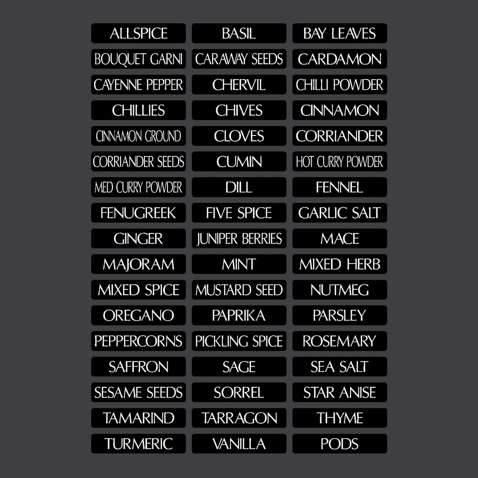 51 x Spice / Herb Storage / Demi Jar Labels Stickers Decals - 48mm x 10mm - Image 1 of 1