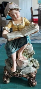 ANTIQUE 19TH CENTURY GERMAN MAJOLICA GIRL W/ MUSIC BOOK FIGURINE - Picture 1 of 12