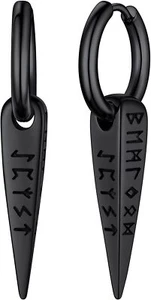 Norse Viking Runes Hoop Earrings for Men, made of hypoallergenic stainless steel - Picture 1 of 7