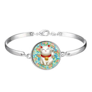 Lucky Cat Photo Cabochon Tibetan silver Glass bracelet jewelry Bracelets