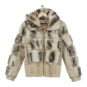 Baby Phat Faux Fur Jacket Womens Size L Beige Leather Y2K Full Zip - Picture 1 of 15