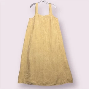 Eileen Fisher Organic Linen Square Neck Midi Dress M Butter Yellow Travel Beach - Picture 1 of 13