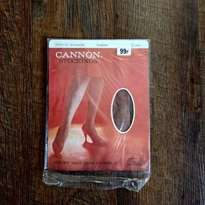 1960s CANNON Sheer Support Stockings NOS Seamless Tawny Size C (Large) - Picture 1 of 4