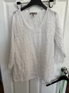 Flachs weiß lang 100% Leinen Tunika V Ausschnitt Shirt große 3/4 Ärmel - Bild 1 von 8