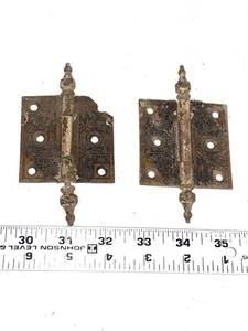 Rare Antique Eastlake Hinges Pair 2.5”x2.5” Ornate Cast Iron Victorian - Foto 1 di 6