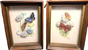 2 Vintage ARLENE 3D Butterfly Flower Daisy Art Shadow Box Framed Wall Hanging - Picture 1 of 13