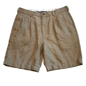Brooks Brothers Shorts Mens Size 34 Beige Chino Irish Linen Pleated Preppy Beach - Picture 1 of 7
