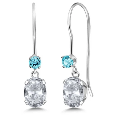 14K белое золото белый топаз и швейцарский синий топаз французская проволока подвеской серьги для - Изображение 1 из 4