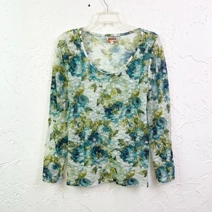 Blue Green Floral All Lace Scoop Neck Long Sleeve Top Size XL - Picture 1 of 8