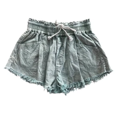 Mustard Seed Womens Med Olive Green Wash Frayed Hem High Waist Denim Shorts Boho - Image 1 of 4