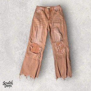 Altar Q State Vervet Jeans Women's 24 Brown Distressed Wide Leg Vintage Denim - Imagen 1 de 4